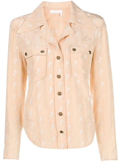 Chloé Horse-embroidered Silk-georgette Blouse In Pink