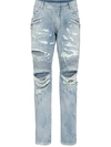 BALMAIN SLIM RIPPED BIKER JEANS