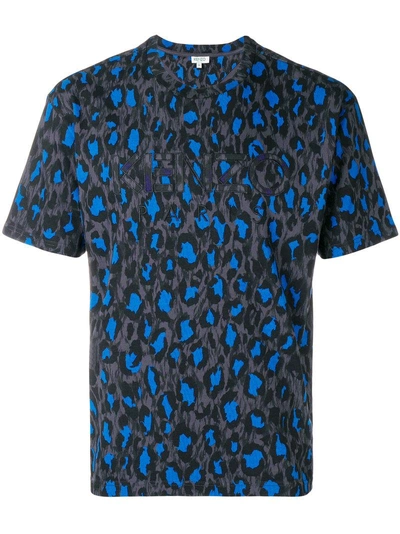 Kenzo Leopard-print Cotton-jersey T-shirt In Navy