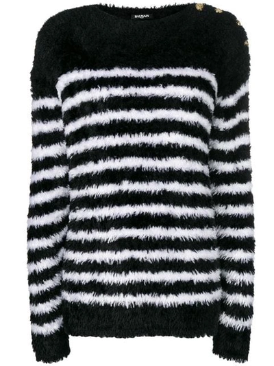 Balmain Textured Stripe Sweater In Black&white 