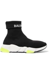 BALENCIAGA SPEED LOGO-INTARSIA STRETCH-KNIT HIGH-TOP SNEAKERS