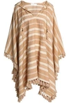 ZIMMERMANN ZIMMERMANN WOMAN TULSI TICKING TASSELED STRIPED LINEN AND COTTON-BLEND HOODED COVERUP CAMEL,3074457345618856814