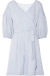 ADEAM ADEAM WOMAN BELTED STRIPED SEERSUCKER PLAYSUIT LIGHT BLUE,3074457345618902130