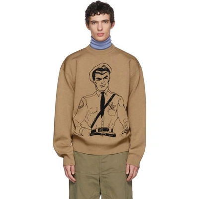 Jw Anderson Tan Policeman Sketch Crewneck Sweater In Biscuit