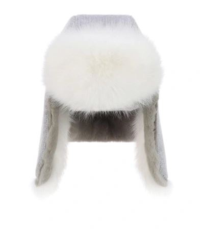 Yves Salomon Cashmere And Fur Hat In Grey