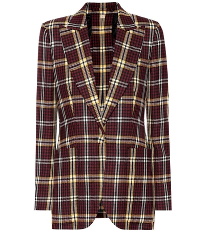 Burberry Checked Wool Blazer In Burgundy