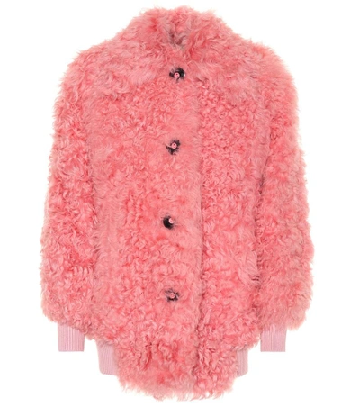 Miu Miu Button-front Shearling Bomber Jacket In Pink