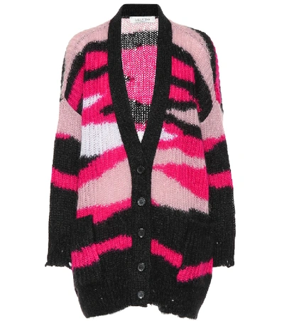 Valentino Oversized Intarsia Mohair-blend Cardigan In Bright Pink