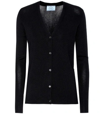 Prada Knit V-neck Cashmere-silk Cardigan In Black