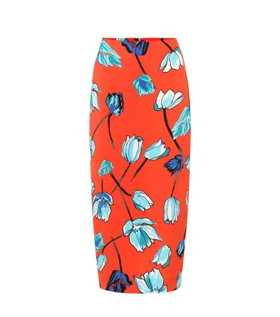 Diane Von Furstenberg Tailored Midi Pencil Silk-blend Skirt In Red