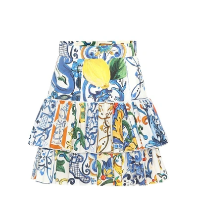 Dolce & Gabbana Tiered Printed Cotton-poplin Mini Skirt In Multicoloured