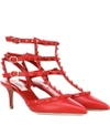 Valentino Garavani Rockstud Tonal Leather Sling Heels In Red