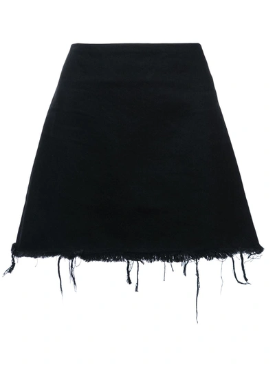 Alexander Wang Frayed Denim Mini Skirt In Black