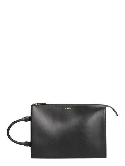 Jil Sander Leather Clutch With Handle In Black