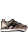 HOGAN H222 PALE GOLDEN LEATHER AND BLACK PATENT LEATHER SNEAKER,10644952