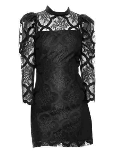 Sandro Puff-sleeve Floral-lace Mini Dress In Black