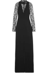 GIVENCHY LACE-PANELED WOOL-CREPE GOWN