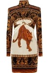 VERSACE PRINTED VELVET TURTLENECK MINI DRESS