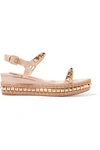 CHRISTIAN LOUBOUTIN CATACLOU 60 EMBELLISHED PATENT-LEATHER WEDGE ESPADRILLE SANDALS