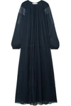 CHLOÉ LACE-TRIMMED SILK-CREPON MAXI DRESS