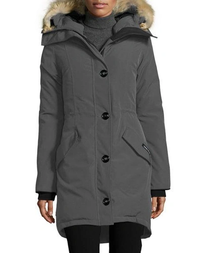 Canada Goose Rossclair Fur-trim Hooded Down Parka In Graphite