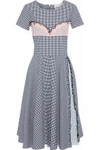 SANDY LIANG WOMAN DACIA LACE-PANELED SEQUIN-EMBELLISHED GINGHAM POPLIN DRESS NAVY,US 1874378723247321