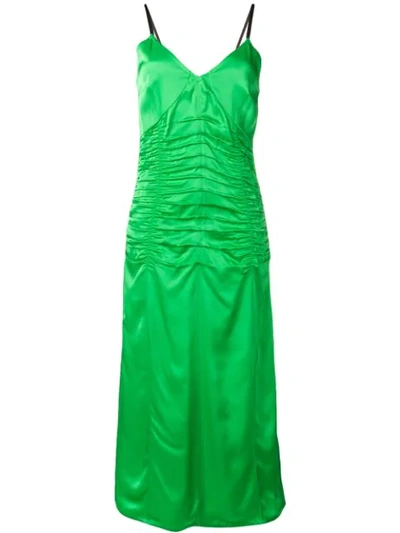 Helmut Lang Ruched Stretch-satin Midi Dress In Poison