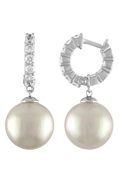Majorica Sterling Silver Cubic Zirconia & Imitation Pearl Hoop Earrings In White