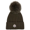 MONCLER ARMY GREEN POMPOM WOOL BEANIE