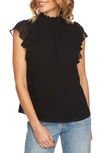 1.state Flutter Sleeve Smocked Neck Blouse In Black