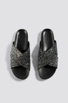 NA-KD Glitter Cross Strap Slippers Black