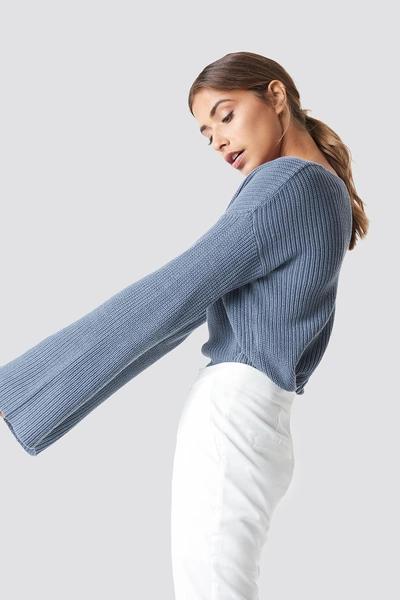 Na-kd Cropped Long Sleeve Knitted Sweater - Blue In Stone Blue