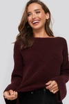 NA-KD CROPPED LONG SLEEVE KNITTED SWEATER - RED
