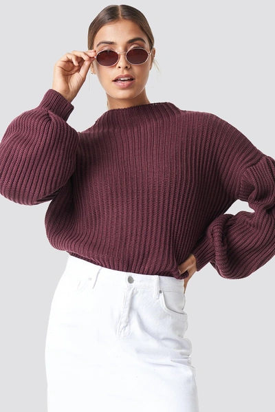 Na-kd Balloon Sleeve Knitted Sweater Test Burgundy In Red