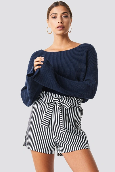 Na-kd Cropped Long Sleeve Knitted Sweater - Blue In Navy