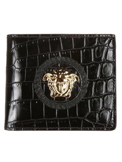 Versace Men's Genuine Leather Wallet Credit Card Bifold In Black