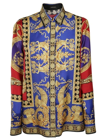 Versace Printed Silk Twill Shirt In Red