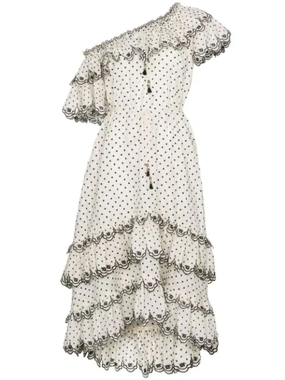Zimmermann Jaya Off-the-shoulder Tiered Embroidered Linen Midi Dress In White
