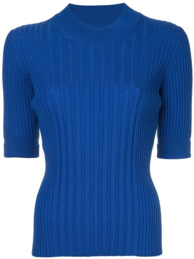 Maison Margiela 短袖修身羊毛套头衫 In Blue