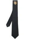 GUCCI GUCCI TIGER HEAD EMBROIDERED TIE - BLACK