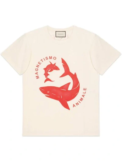Gucci Oversize T-shirt With Sharks Print In Red