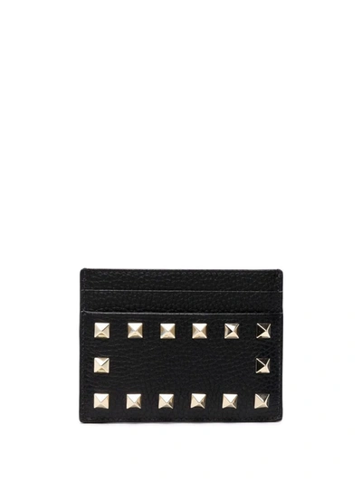 Valentino Garavani Rockstud Gold-tone Detail Cardholder In Black