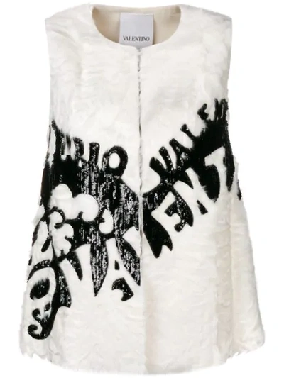 Valentino Sequin Embroidered Shearling Waistcoat In White