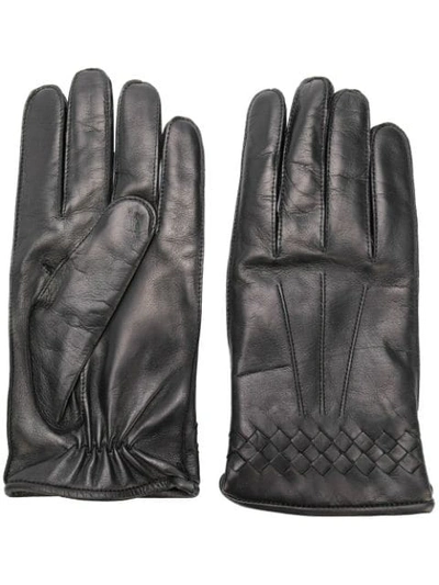 Bottega Veneta Intrecciato-cuff Leather Gloves In Black