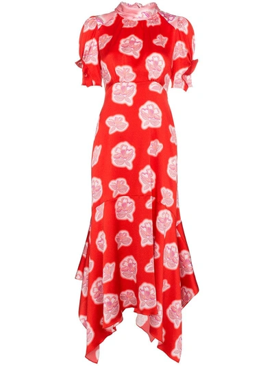 Peter Pilotto Graphic Floral-print High-neck Silk Dress In Red