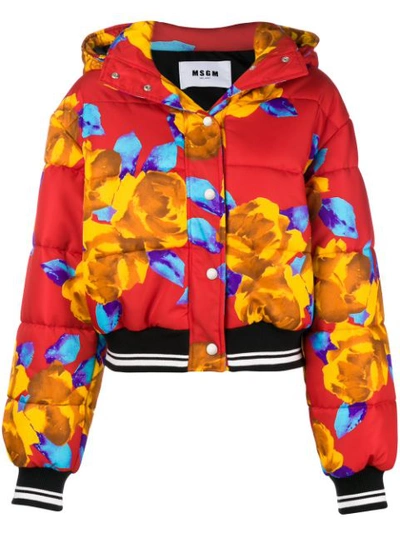 Msgm Hooded Oversized Puffer Jacket - Red