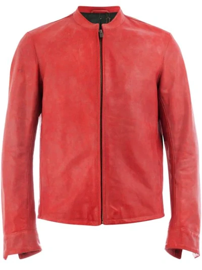 Ajmone Collarless Biker Jacket In Red
