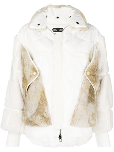 Tom Ford Faux Fur Bomber Jacket In White