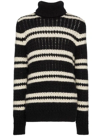 Saint Laurent Striped Turtleneck Sweater In White/black