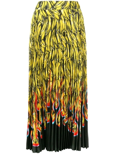 Prada Pleated Printed Crepe De Chine Midi Skirt